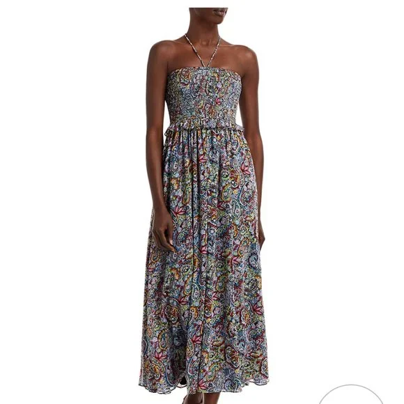 Aqua | Dresses | Black Paisley Smocked Halter Midi Dress Aquabloomingdales  Large | Poshmark